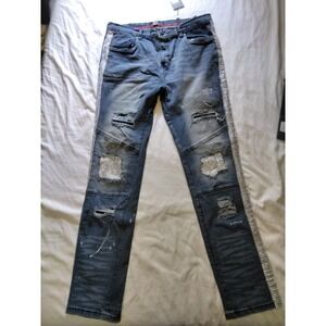 Encrypted Jean Skinny Fit Distressed Bling Denim Mens  40"x34"